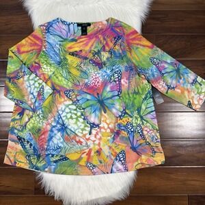 Ali Miles Women's Size 1X Butterfly Dragonfly Print Knit Tunic Sweater Top